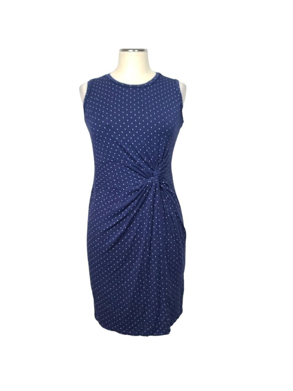 Maison Jules Polka Dot Sleeveless Crewneck Blue White Dress S